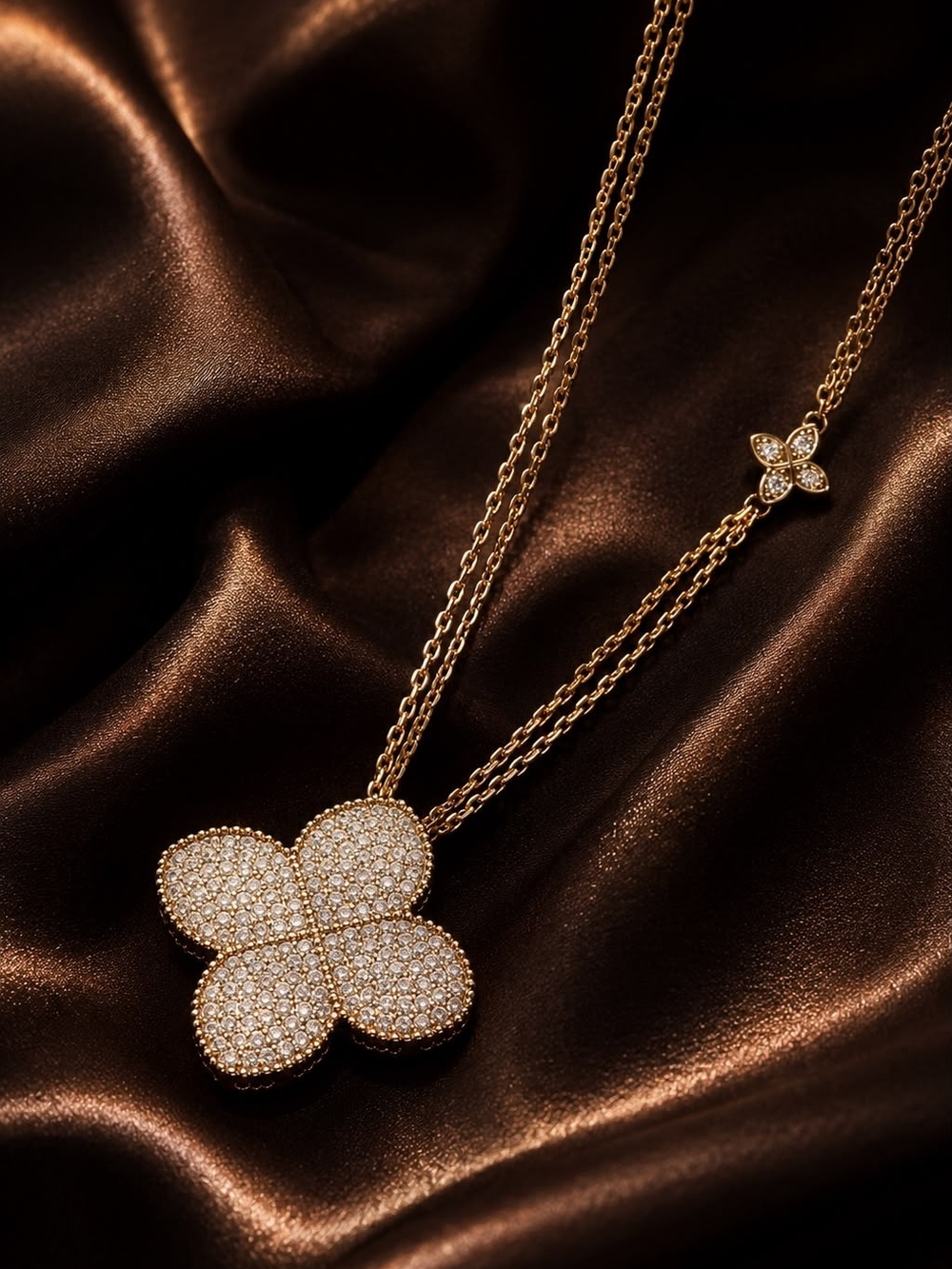 Gold Pave Clover Necklace and Earrings Set - Picture 4 of 7